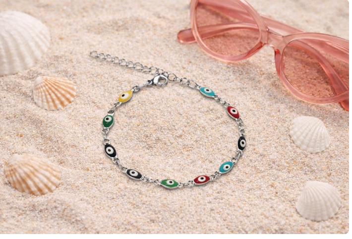 Bracelet bébé oeil bleu multicolore porte bonheur