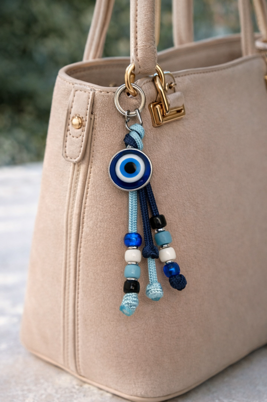 Porte-clés Oeil Bleu Fait Main – Breloque en Paracorde avec Perles