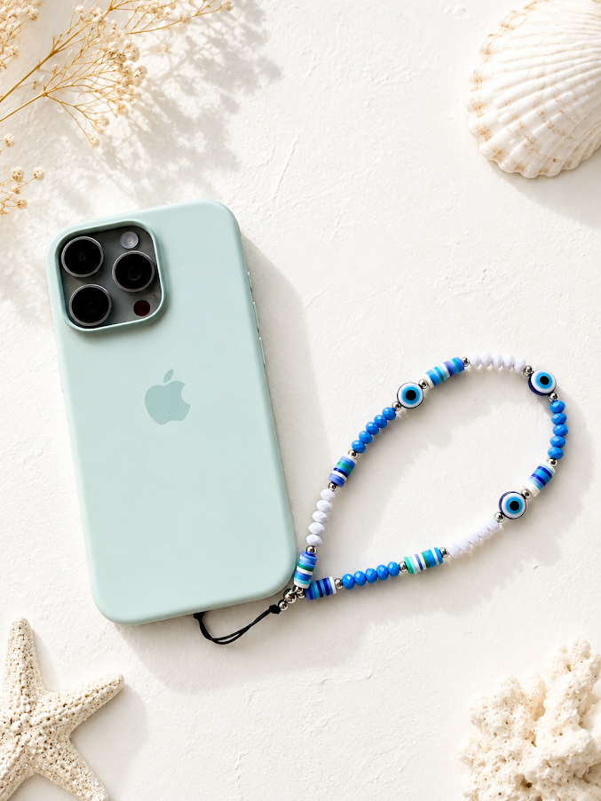 Bijou de Téléphone Oeil Grec Bleu - Porte bonheur Grec