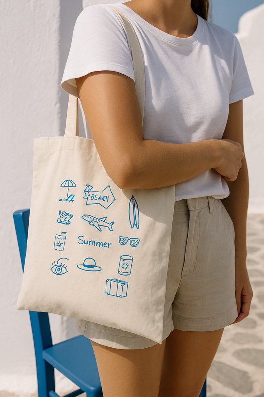 Summer Tote Bag – Made in Greece - Blue Beach Icons
