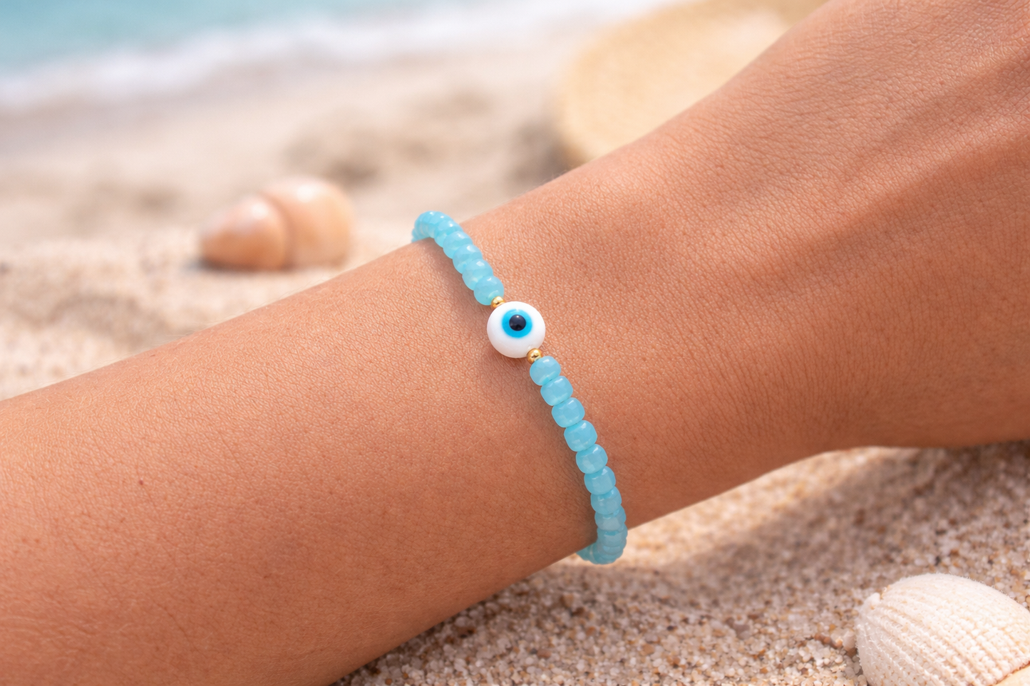 Gold Filled Evil Eye Bracelet - Blue Beaded Bracelet - Women's Gift -  Greek Jewelry