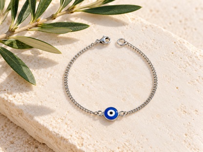 Bracelet Oeil Grec en Acier Inoxydable – Émail Bleu – Bijou Unisexe – 3 Styles de Chaînes