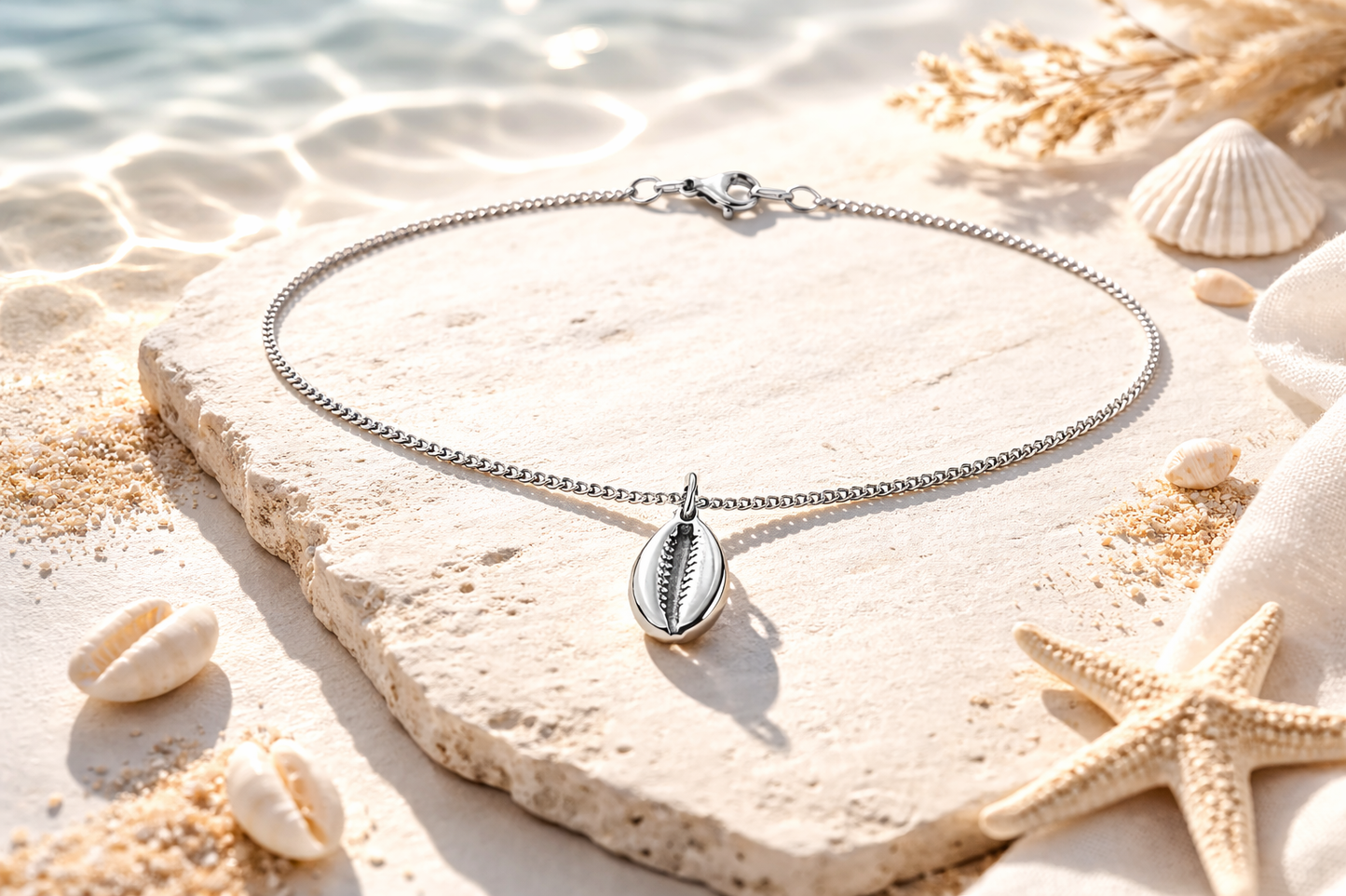 Stainless Steel Cowrie Shell Necklace – Minimalist Beach Jewelry