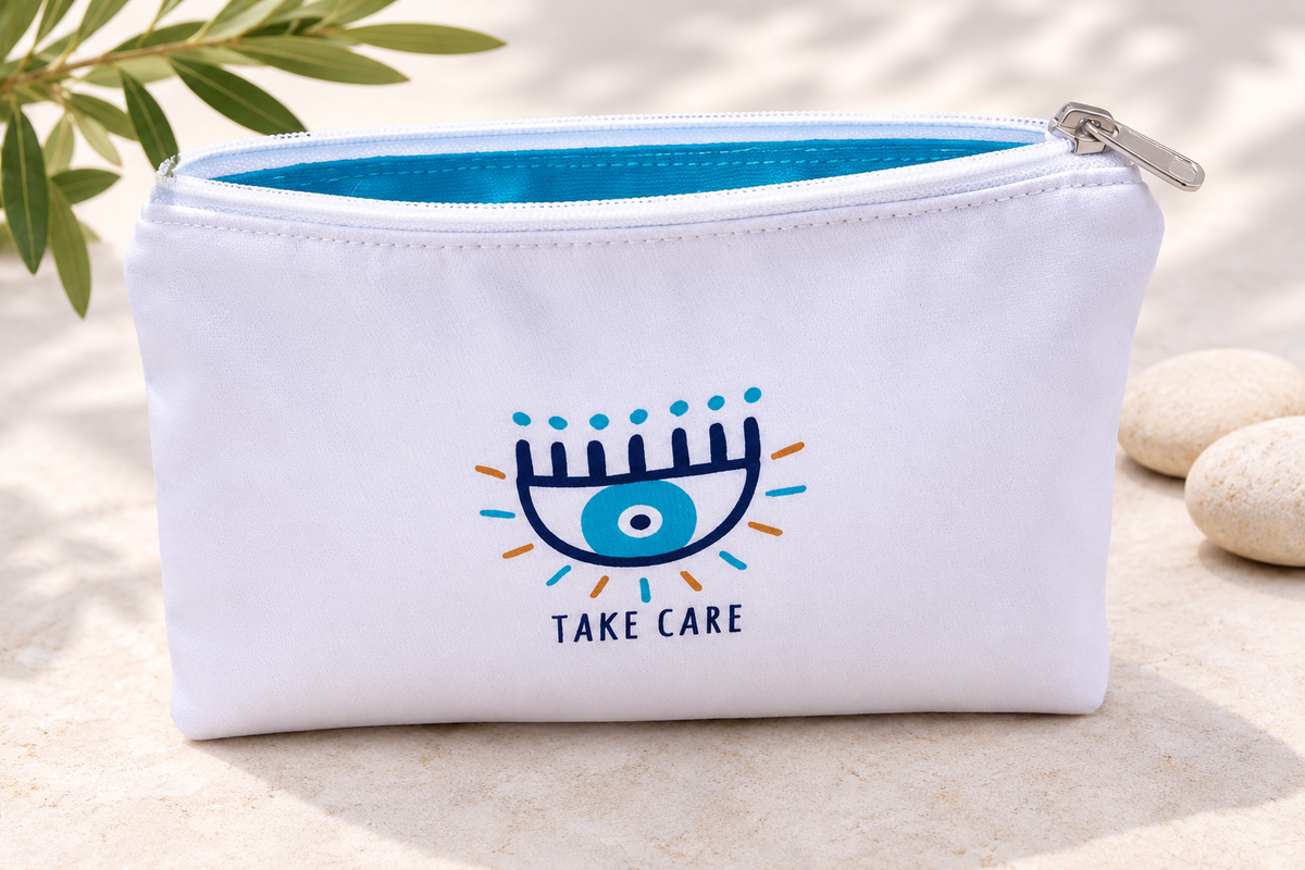 Handmade Lycra Evil Eye Zip Pouch | Made in Greece