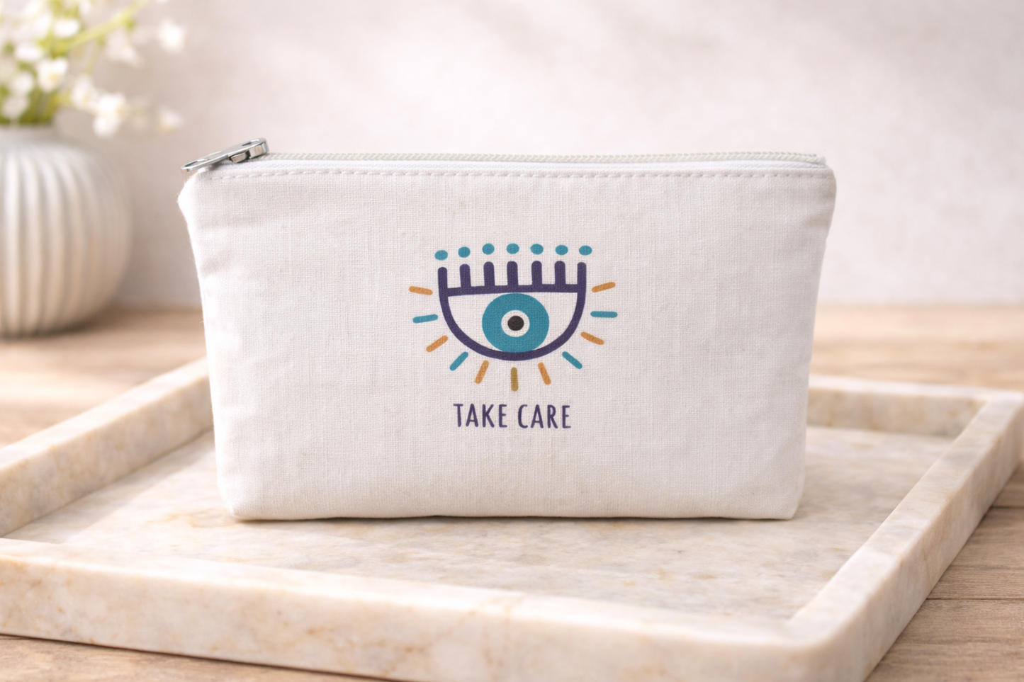 Lycra Evil Eye Handmade Pouch - Zipper Bag - Made in Greece -