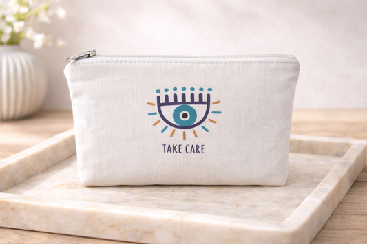Lycra Evil Eye Handmade Pouch - Zipper Bag - Made in Greece -