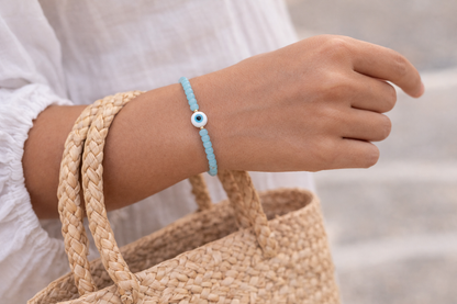Gold Filled Evil Eye Bracelet - Blue Beaded Bracelet - Women's Gift -  Greek Jewelry