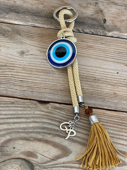 Personalized Evil Eye Bag Charm with Initial