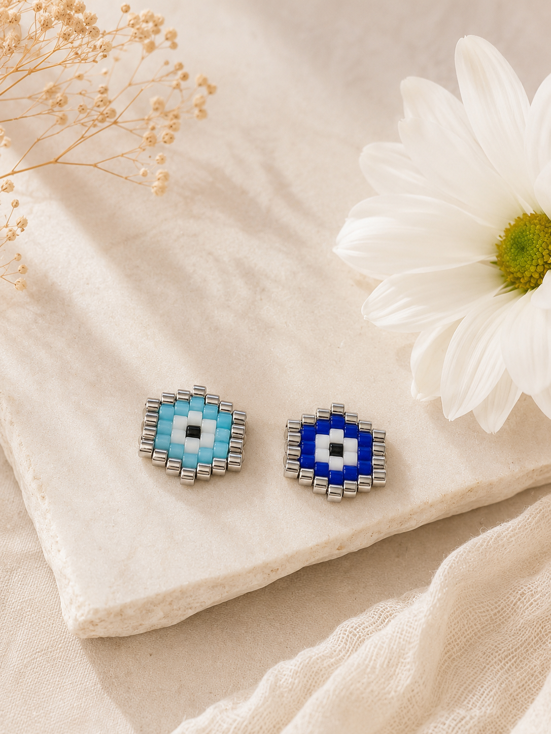 Collier Oeil Bleu en Perles Miyuki – Chaîne Fine en Acier Inoxydable – Bijou Porte-Bonheur Fait Main