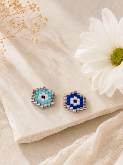 Collier Oeil Bleu en Perles Miyuki – Chaîne Fine en Acier Inoxydable – Bijou Porte-Bonheur Fait Main