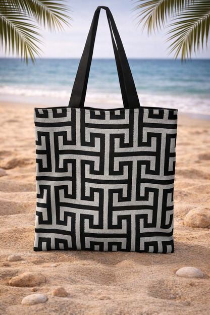 Sac Fourre Tout Motif Grec Noir - Totebag