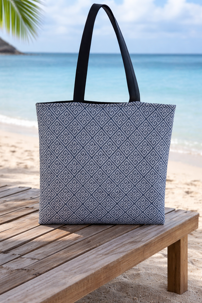 Blue Greek Key Tote Bag - Meander Fully Lined Tote Bag - Greek gift