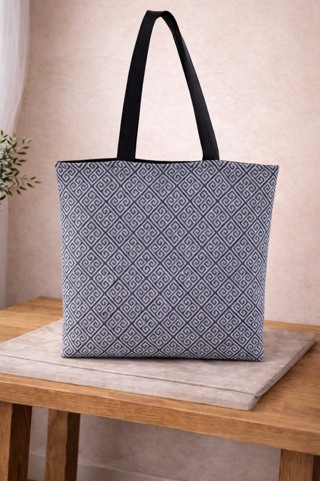 Blue Greek Key Tote Bag - Meander Fully Lined Tote Bag - Greek gift