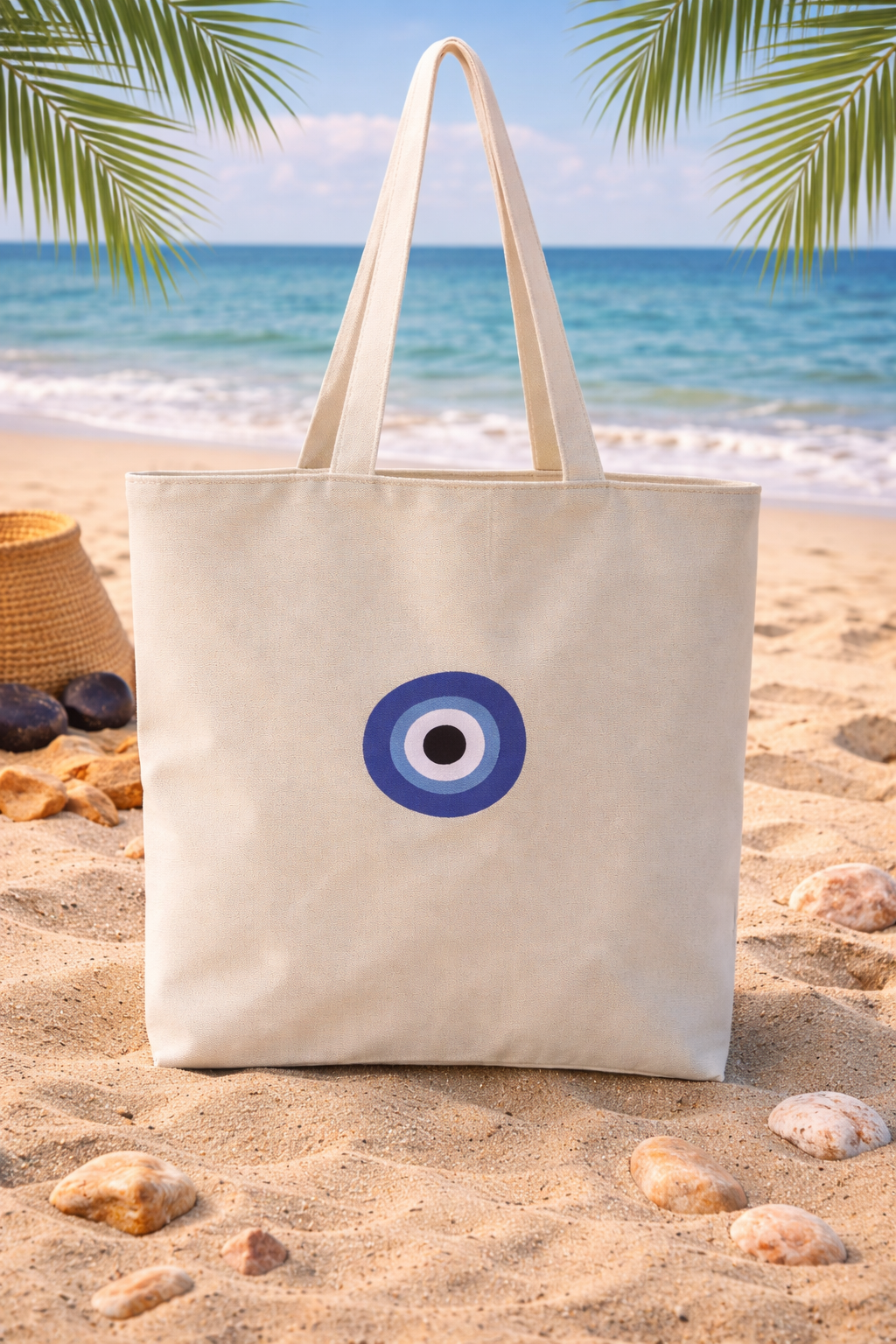 Sac fourre-tout brodé - Sac oeil bleu - Beach Bag - Cadeau grec