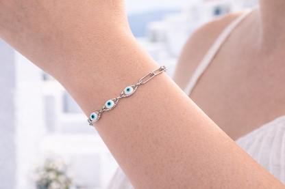Bracelet Oeil Porte-Bonheur en Acier Inoxydable – Chaîne Trombone