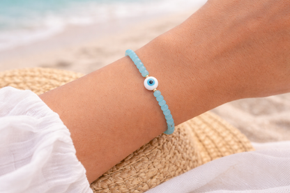 Gold Filled Evil Eye Bracelet - Blue Beaded Bracelet - Women's Gift -  Greek Jewelry