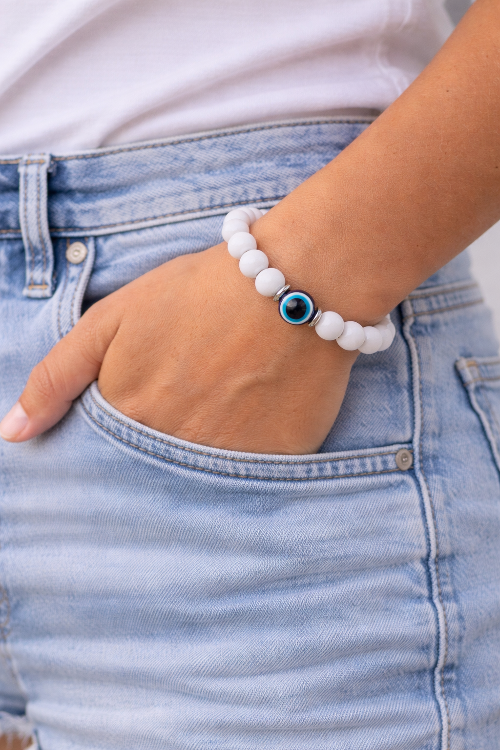 Bracelet Oeil Bleu Avec Perles Acryliques, Bracelet Oeil Protection Femme, Bijou Tendance Cadeau