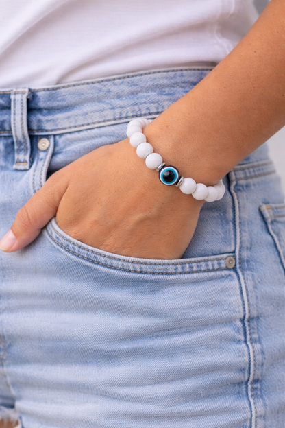 Bracelet Oeil Bleu Avec Perles Acryliques, Bracelet Oeil Protection Femme, Bijou Tendance Cadeau