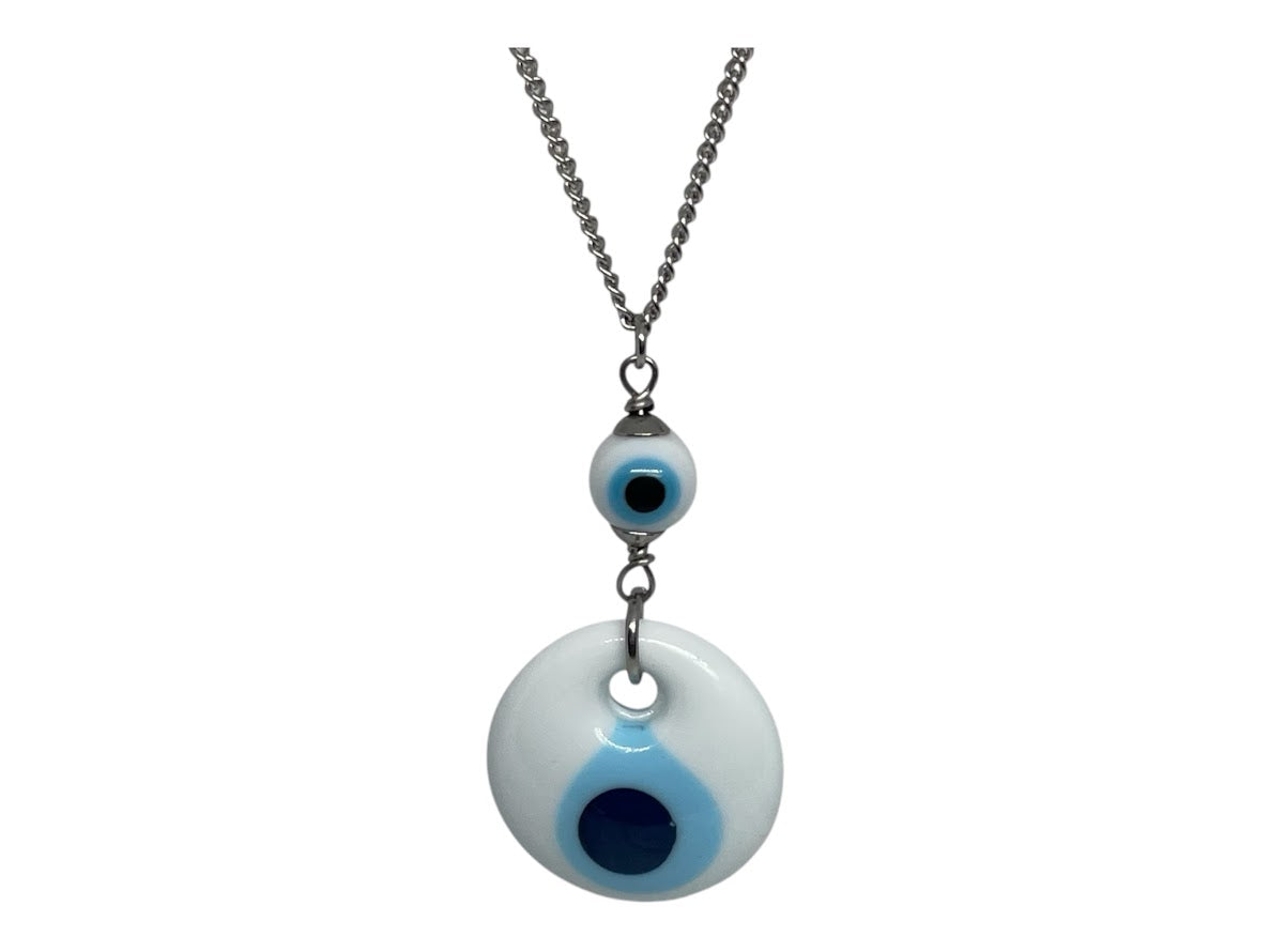 White Evil Eye Car Mirror Charm - Car Accessory - Greek Gift