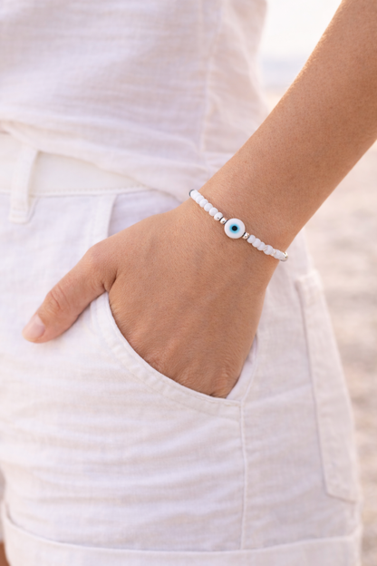 Bracelet Crystal Blanc Oeil Bleu - Mati - Souvenir Grec