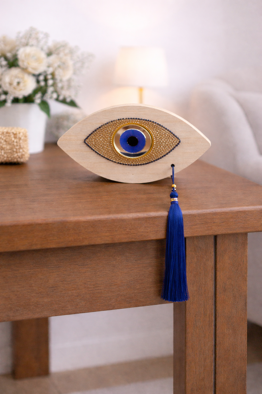 Oeil en bois – Suspension murale ou décoration de table - Idée cadeau - Protection de la Maison