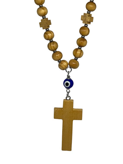 Wooden Evil Eye Cross Car Charm - Rearview Cross Charm - Car Accessories