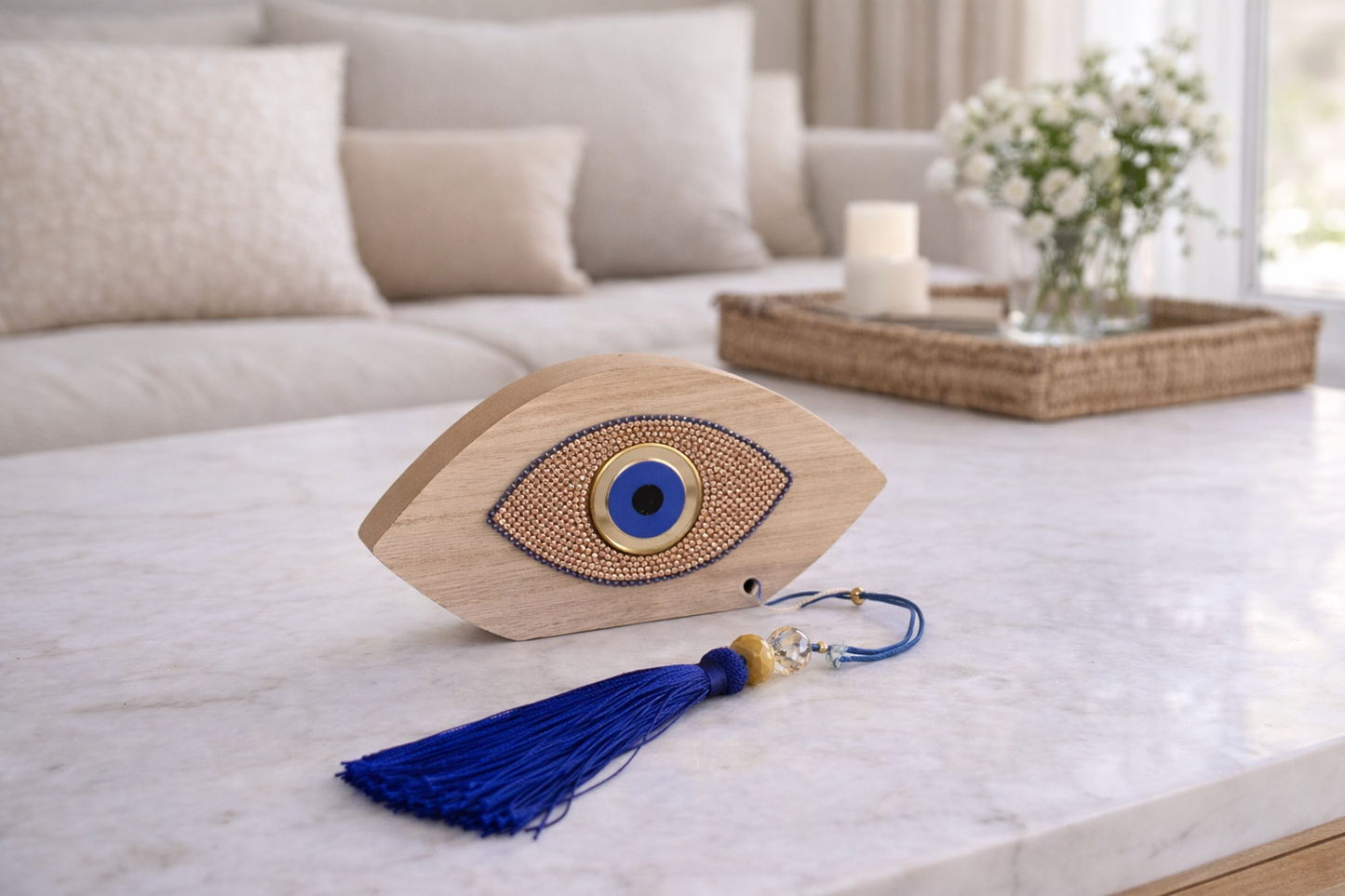 Oeil en bois – Suspension murale ou décoration de table - Idée cadeau - Protection de la Maison