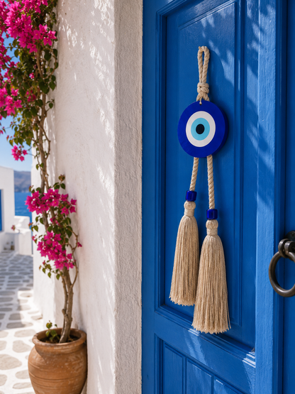 Greek Evil Eye Wall Hanging | Wooden Boho Home Decor