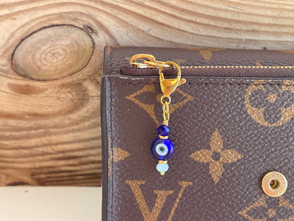 Evil Eye Bag Charm – Stainless Steel Zipper Pull, Wallet Charm, Gold or Silver