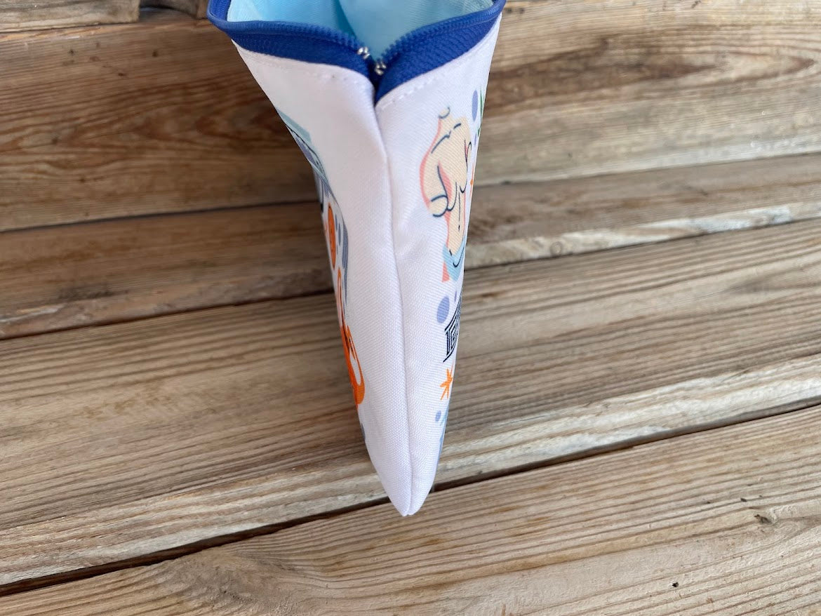 polyester zip pouch with illustrations of Greece
