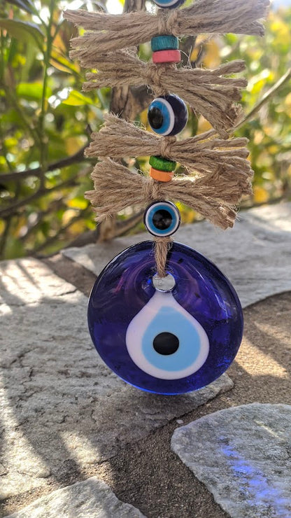 Oeil Bleu en Verre Suspension Murale - Protection de la maison