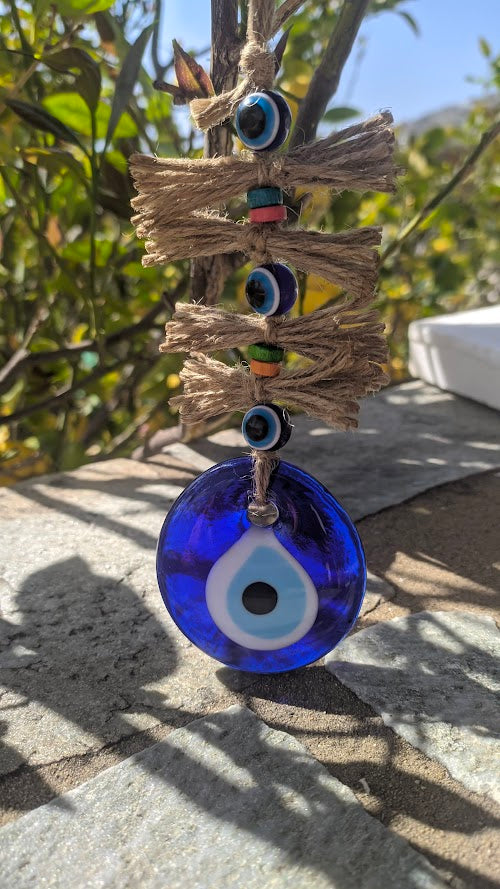Oeil Bleu en Verre Suspension Murale - Protection de la maison