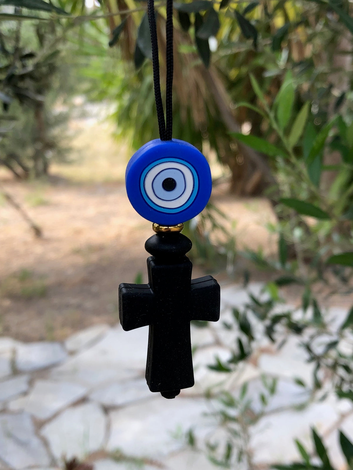 Silicone Cross Evil Eye Car Charm | Rearview Mirror Accessory