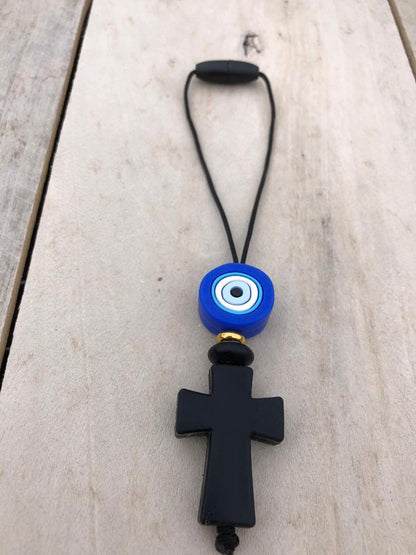 Cross Evil Eye Rearview Charm - Silicone Car Charm - New Driver Gift