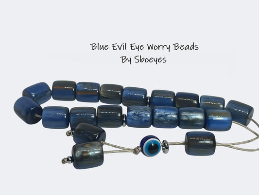 Evil Eye Blue Worry Beads - Greek Gift - Relaxation Beads