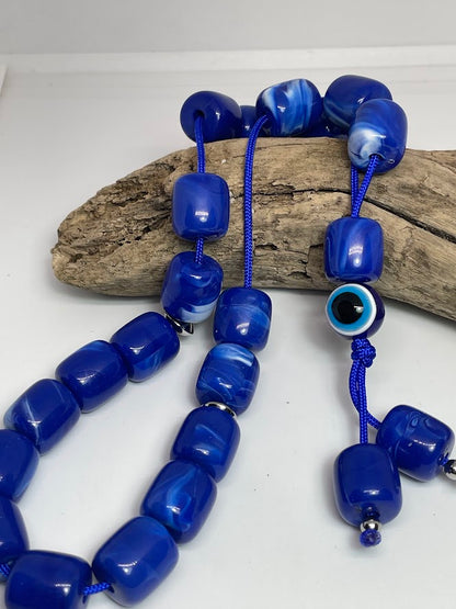 Blue Evil Eye Komboloi Worry Beads - Greek Gift