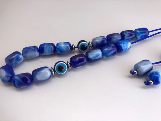 Evil eye worry beads – Greek gift – Anti stress toy – Blue komboloi