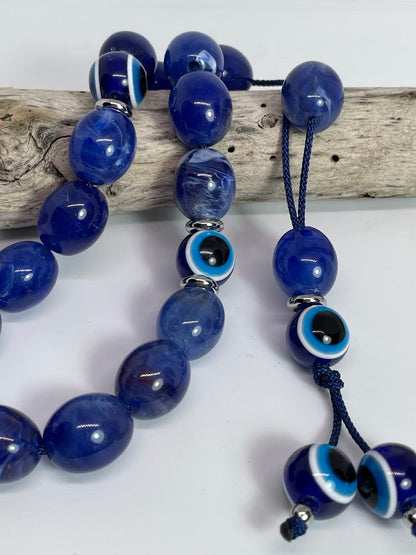 Dark Blue Evil Eye Worry Beads – Greek Gift – Relaxing Beads – Blue Komboloi