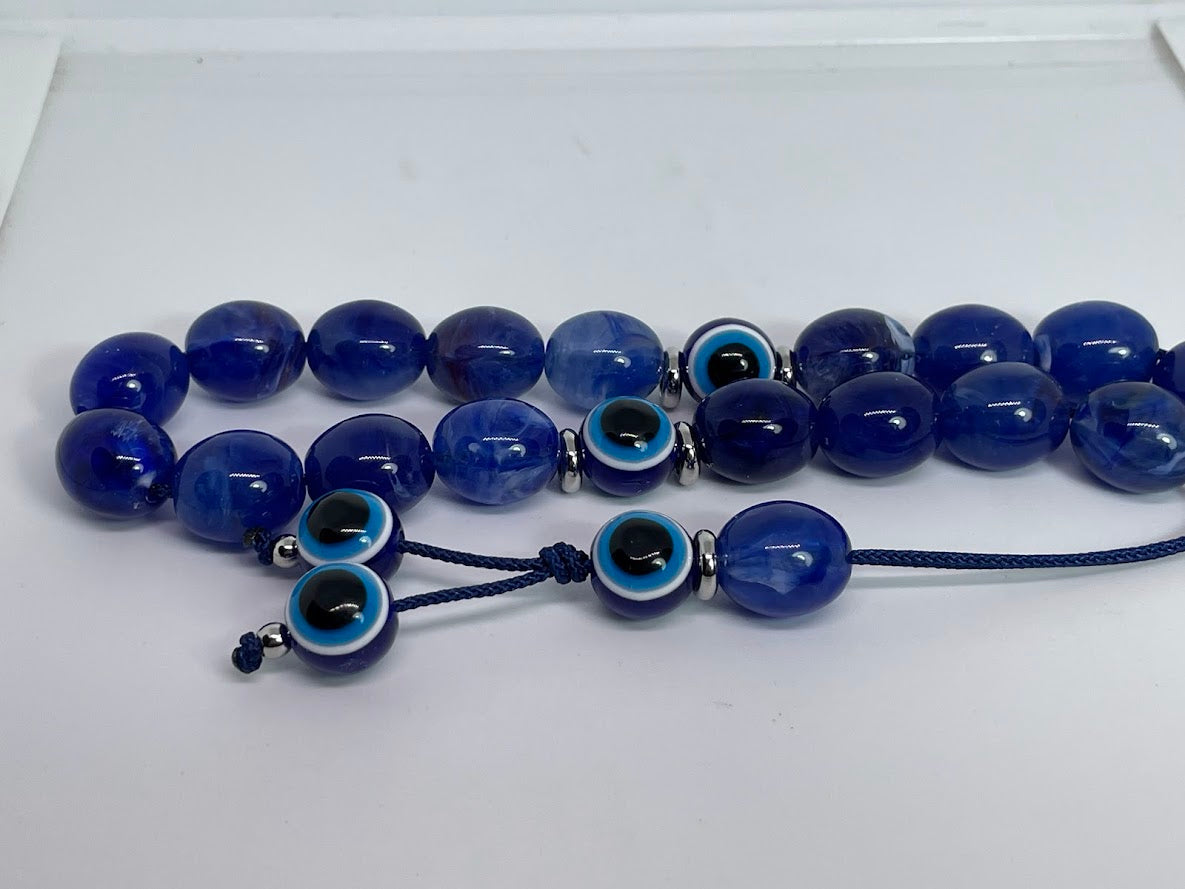 Dark Blue Evil Eye Worry Beads – Greek Gift – Relaxing Beads – Blue Komboloi