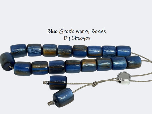 Blue worry beads - Greek gift - Anti stress gift - Blue komboloi - Gift for Him