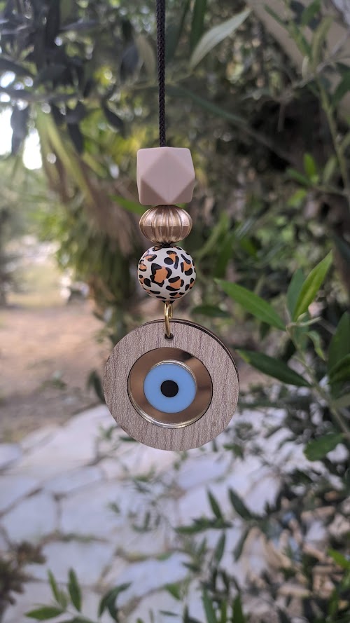 Wooden Evil Eye Rearview Charm - Wooden Car Charm - New Driver Gift