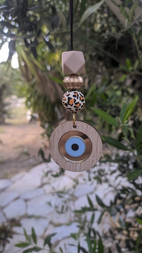 Wooden Evil Eye Rearview Charm - Wooden Car Charm - New Driver Gift