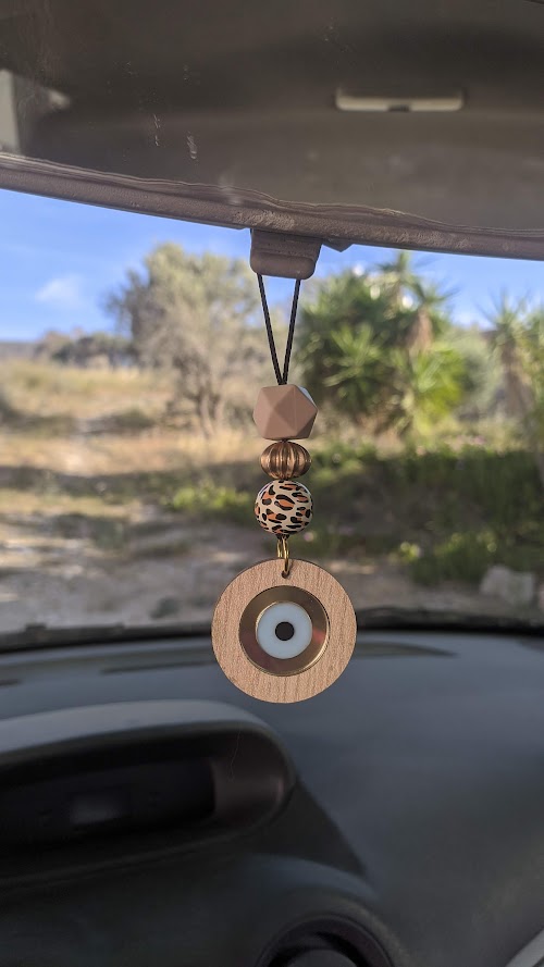 Wooden Evil Eye Rearview Charm - Wooden Car Charm - New Driver Gift