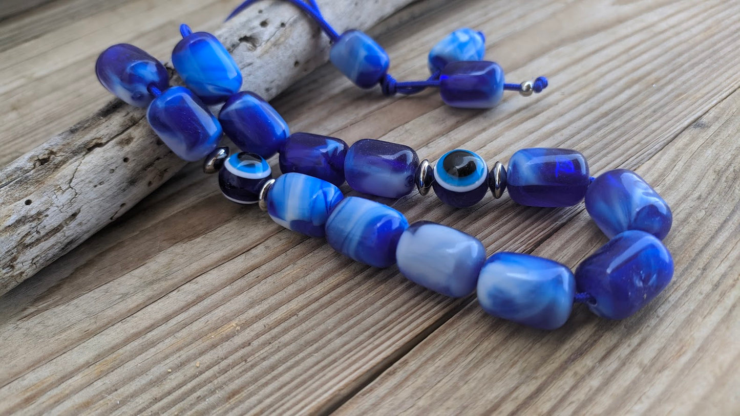 Evil eye worry beads – Greek gift – Anti stress toy – Blue komboloi