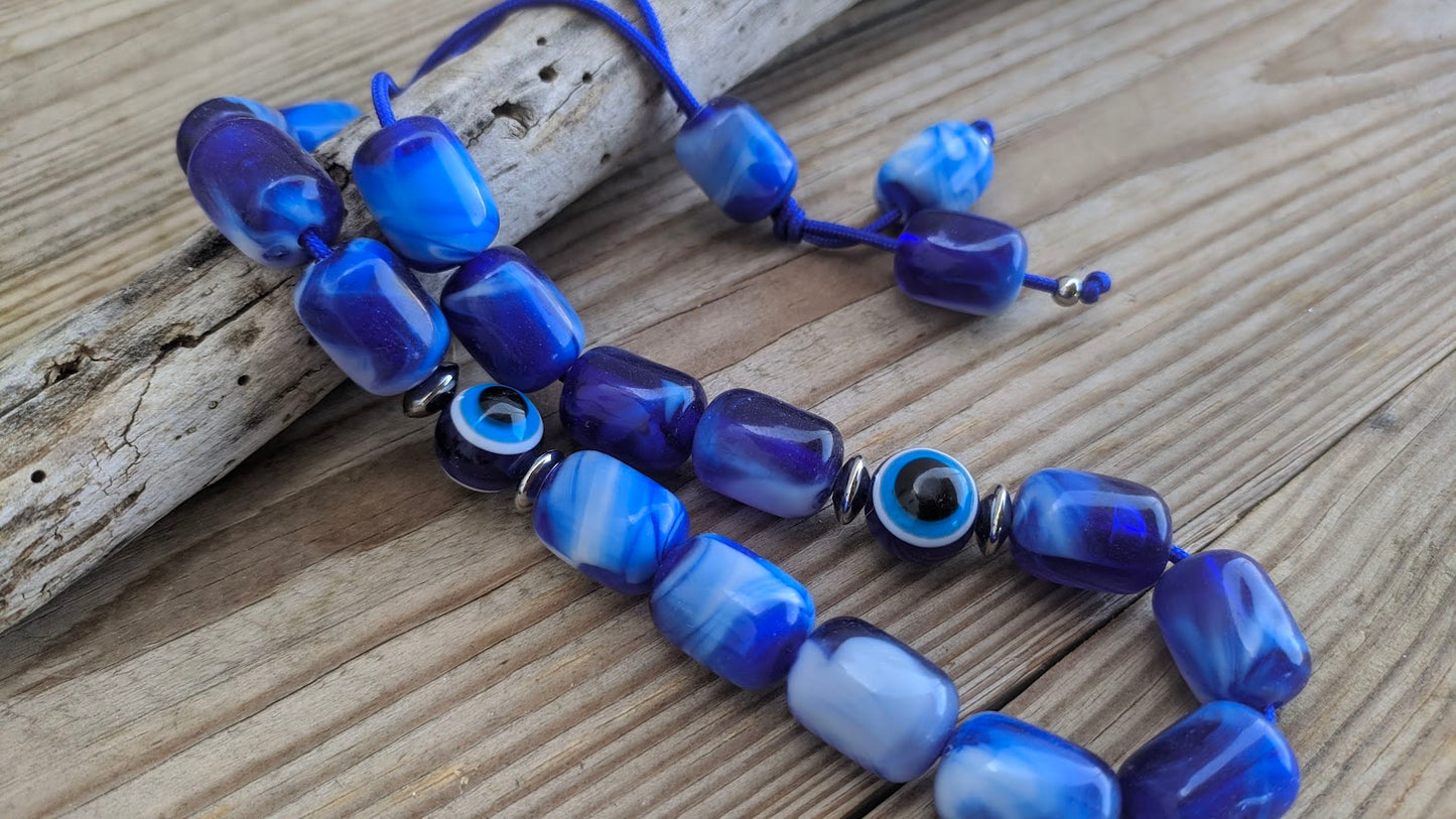 Evil eye worry beads – Greek gift – Anti stress toy – Blue komboloi