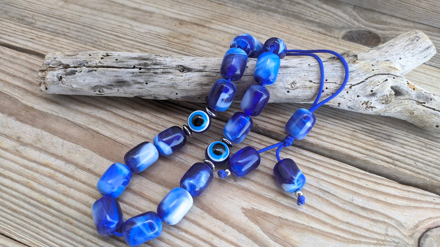 Evil eye worry beads – Greek gift – Anti stress toy – Blue komboloi