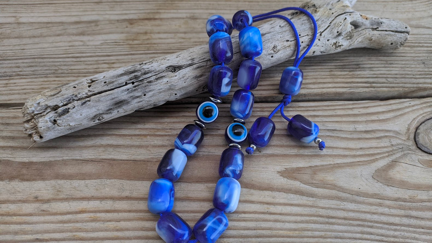 Evil eye worry beads – Greek gift – Anti stress toy – Blue komboloi