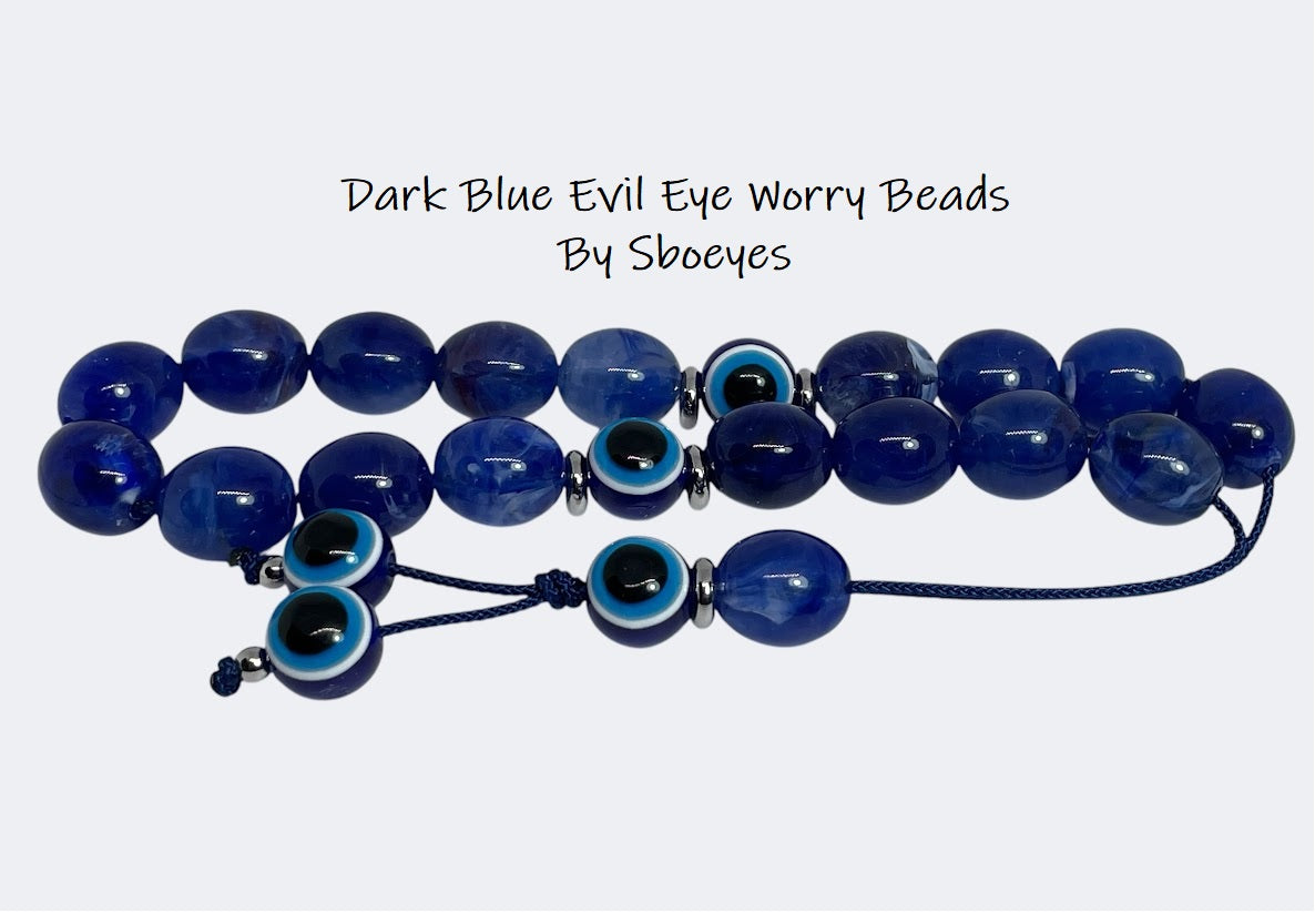 Dark Blue Evil Eye Worry Beads – Greek Gift – Relaxing Beads – Blue Komboloi