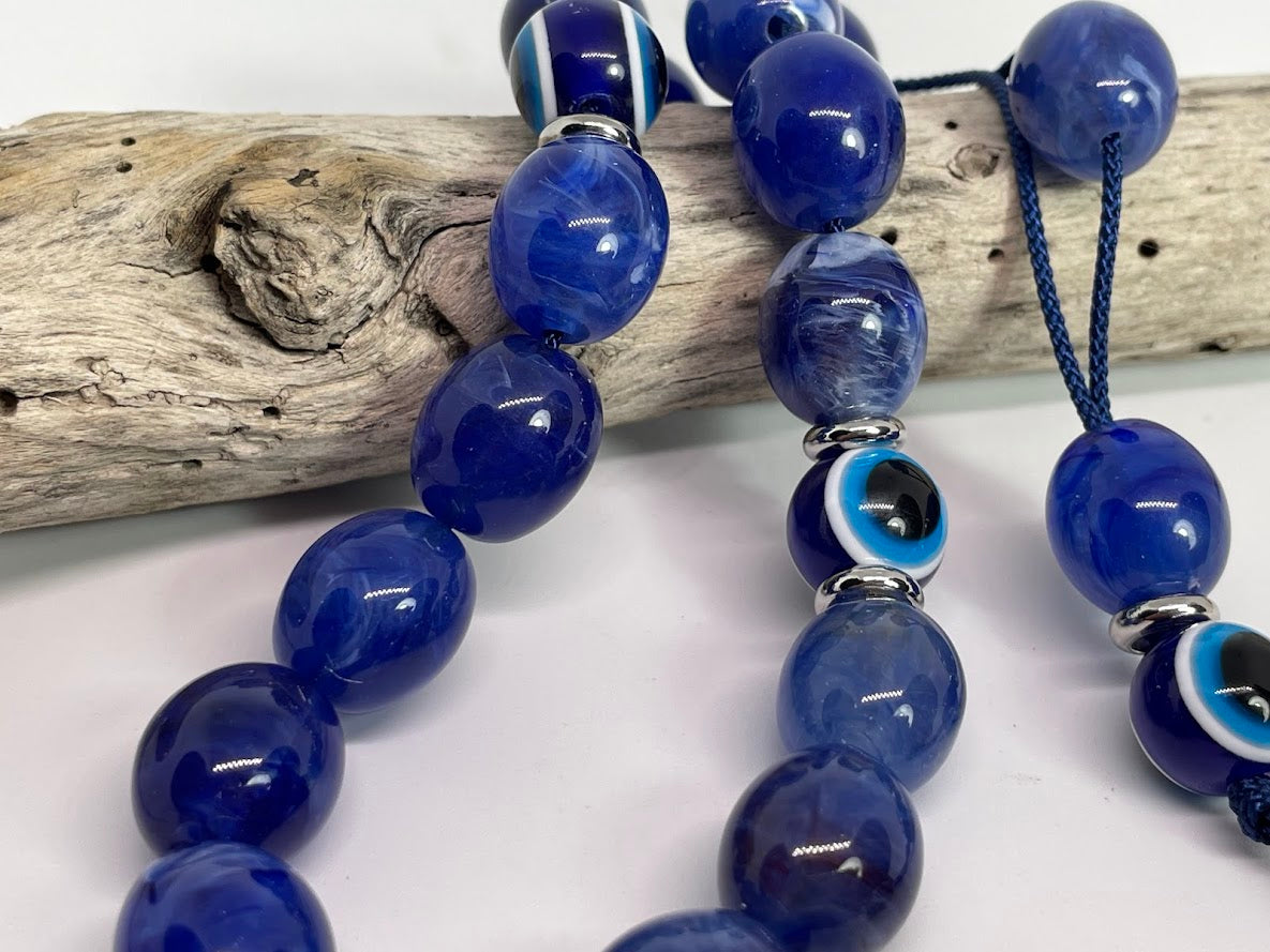 Dark Blue Evil Eye Worry Beads – Greek Gift – Relaxing Beads – Blue Komboloi