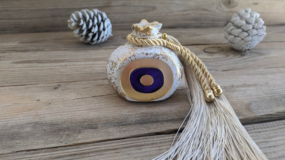 Evil Eye Ceramic Pomegranate with Tassel